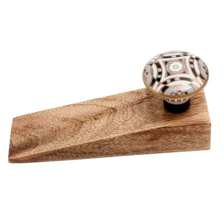 2 Pieces Golden Ceramic Floral Wooden Door Stopper